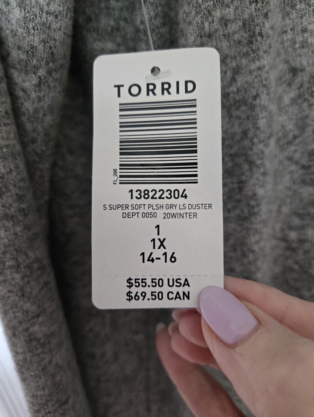 Torrid Super Soft Plush Grey Duster Cardigan Size 1X NWT Cozy Open Front - Picture 10 of 10